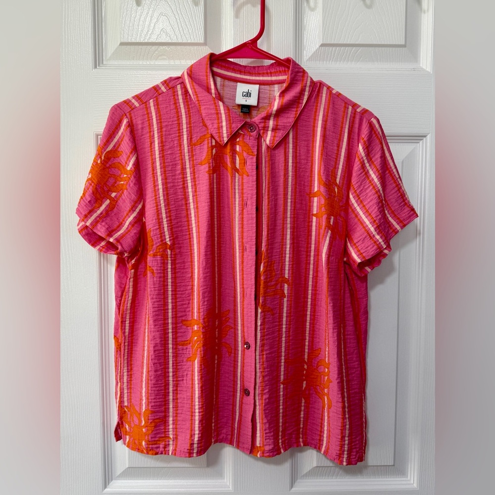 CAbi Pink and Orange Striped Casual Shirt